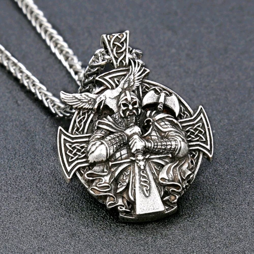 Men's Jewelry Viking Odin Norse Cross Stainless Silver Pendant Necklace 24"